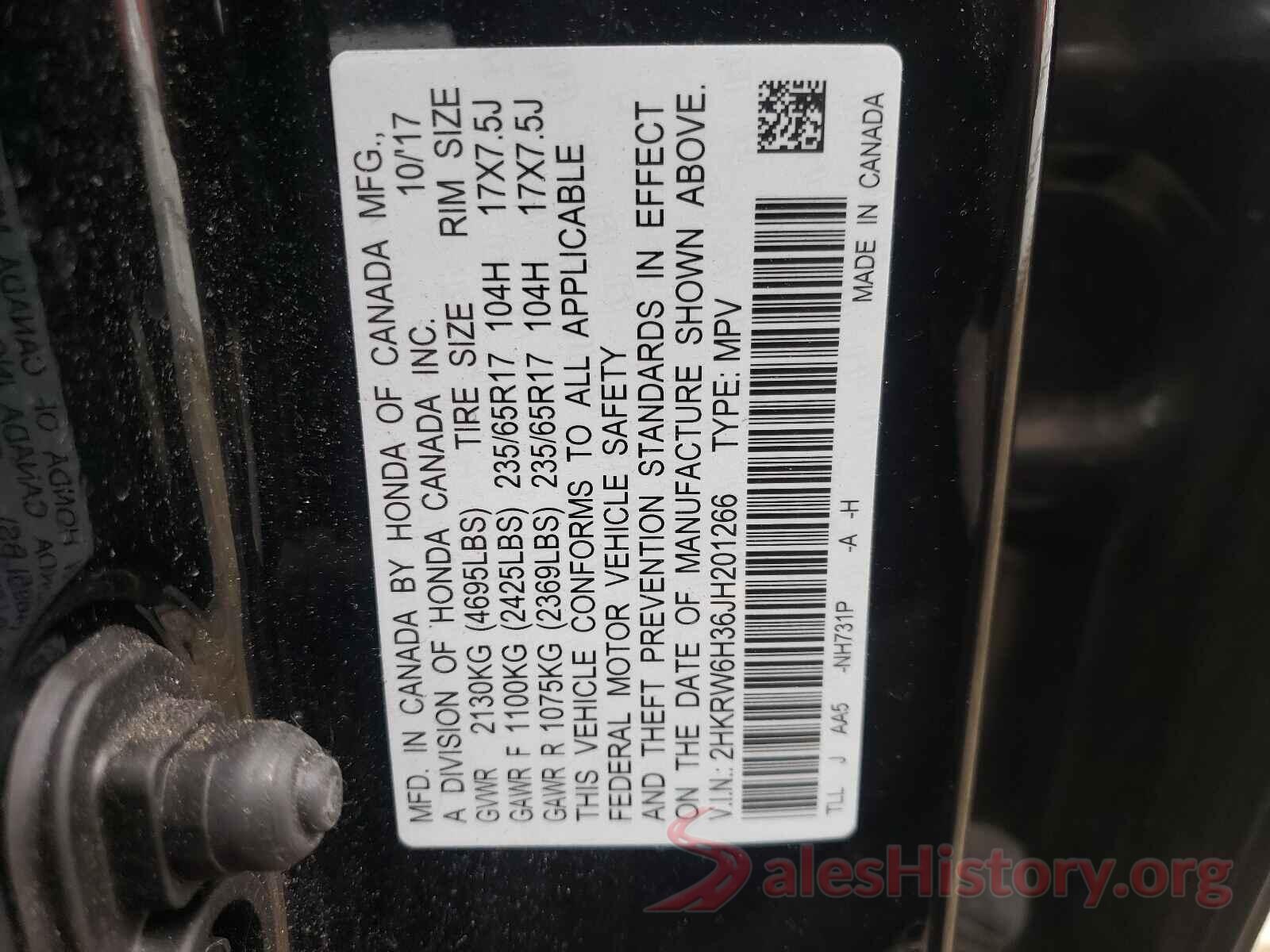 2HKRW6H36JH201266 2018 HONDA CRV