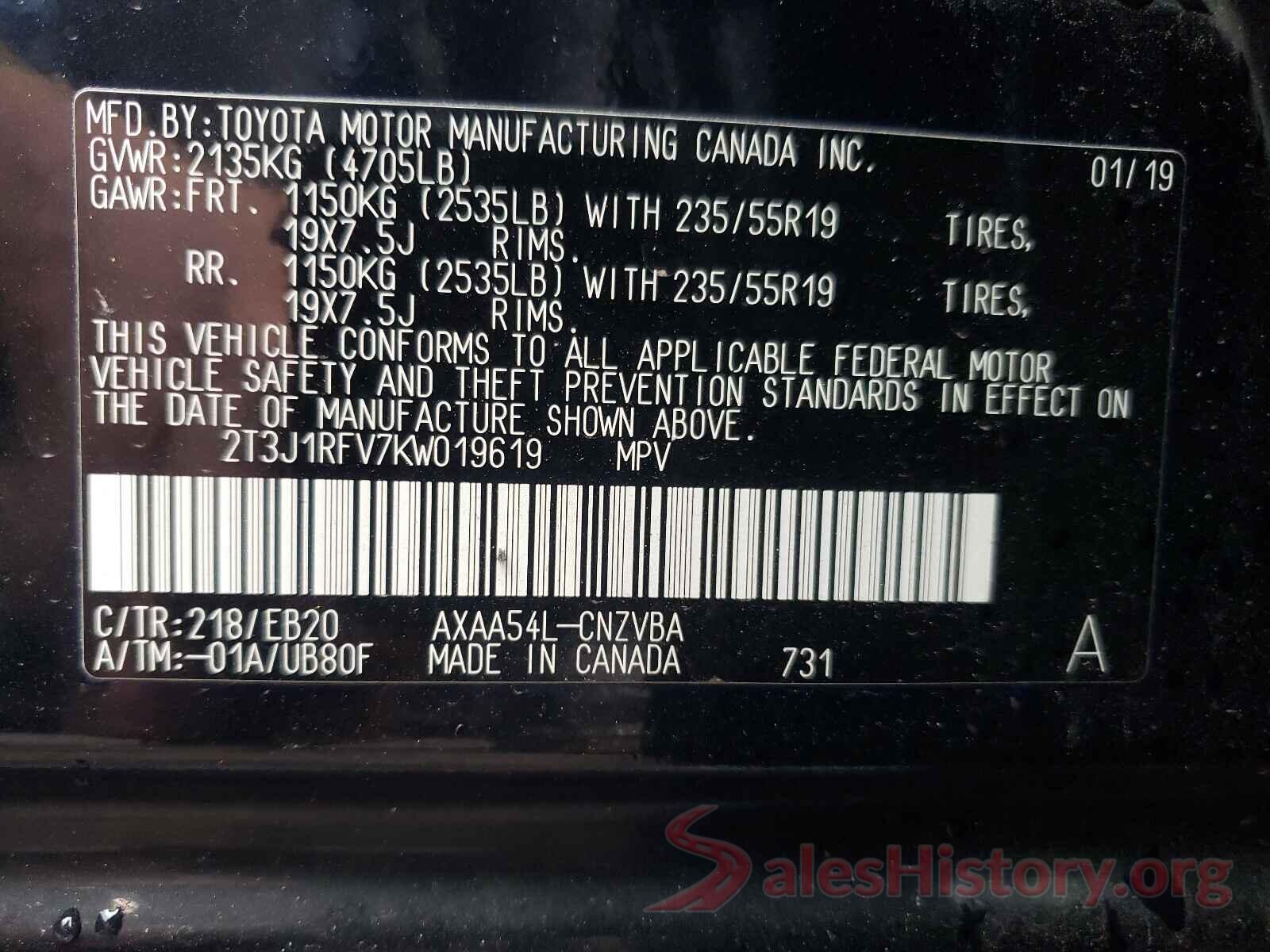 2T3J1RFV7KW019619 2019 TOYOTA RAV4