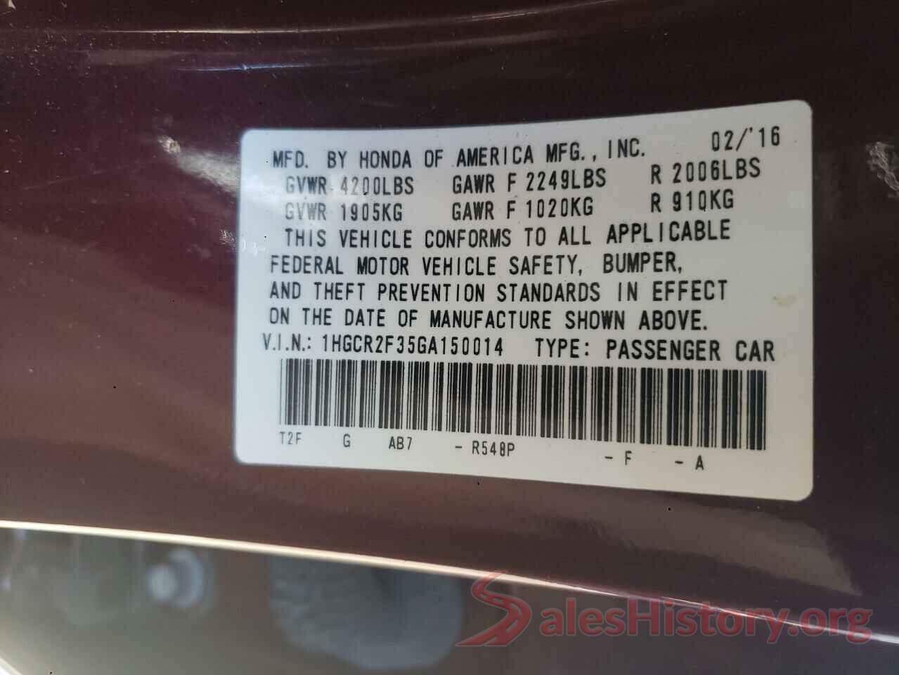 1HGCR2F35GA150014 2016 HONDA ACCORD