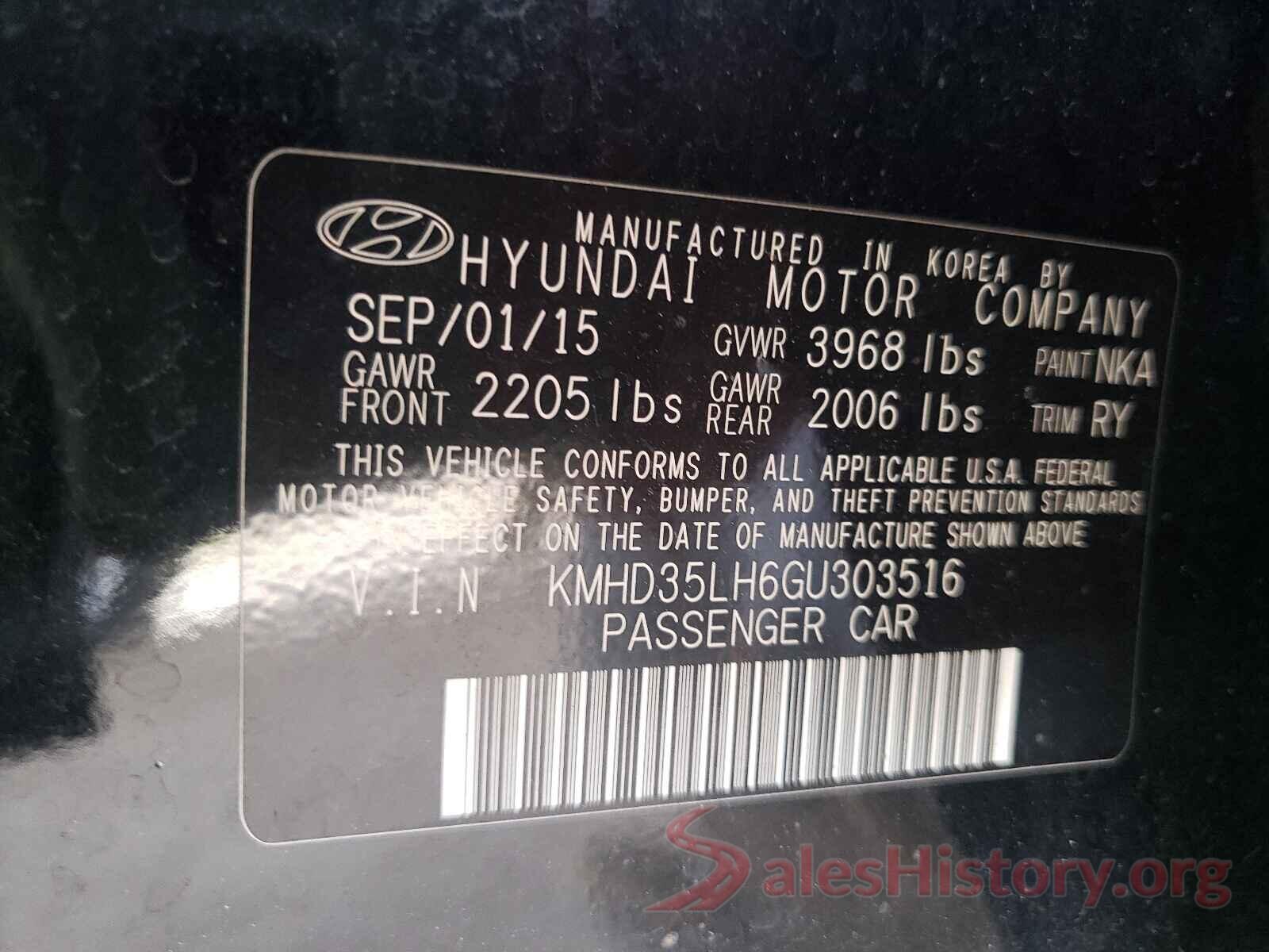 KMHD35LH6GU303516 2016 HYUNDAI ELANTRA