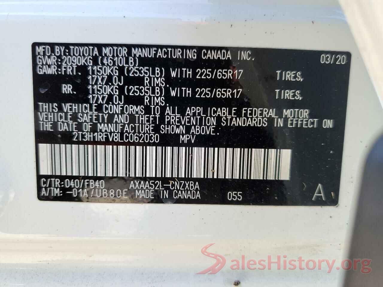 2T3H1RFV8LC062030 2020 TOYOTA RAV4