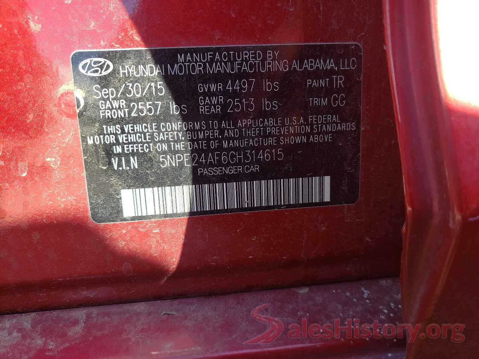 5NPE24AF6GH314615 2016 HYUNDAI SONATA