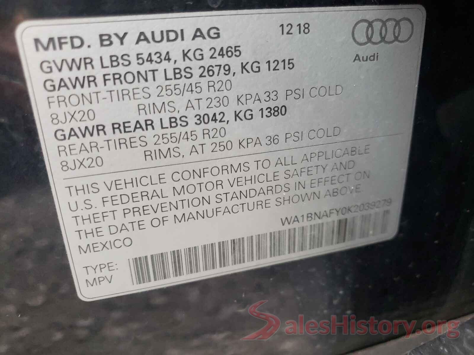 WA1BNAFY0K2039279 2019 AUDI Q5