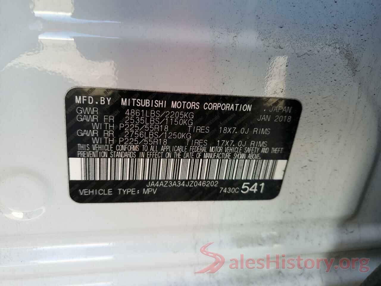 JA4AZ3A34JZ046202 2018 MITSUBISHI OUTLANDER