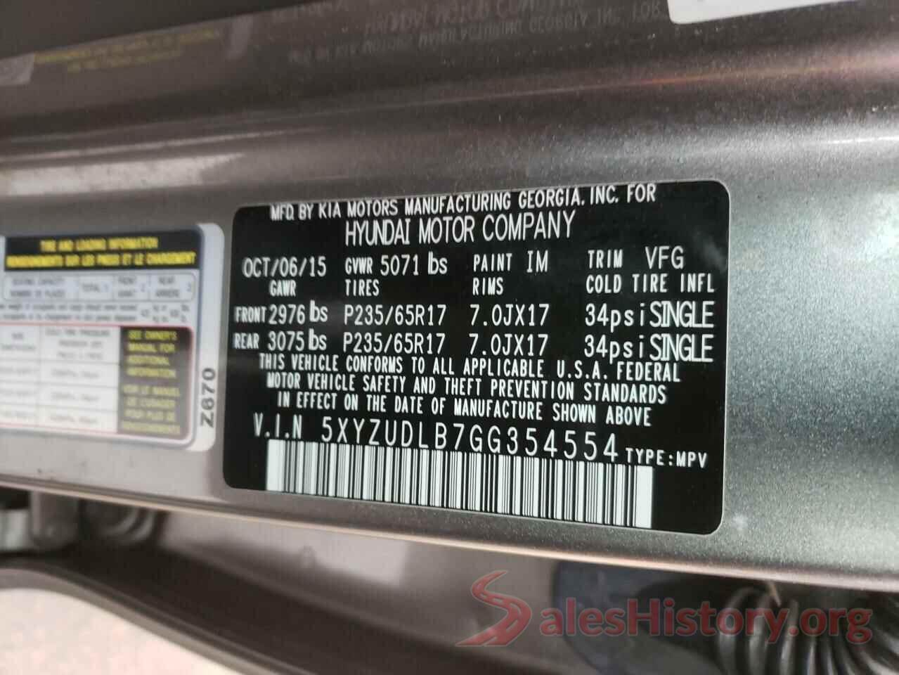 5XYZUDLB7GG354554 2016 HYUNDAI SANTA FE