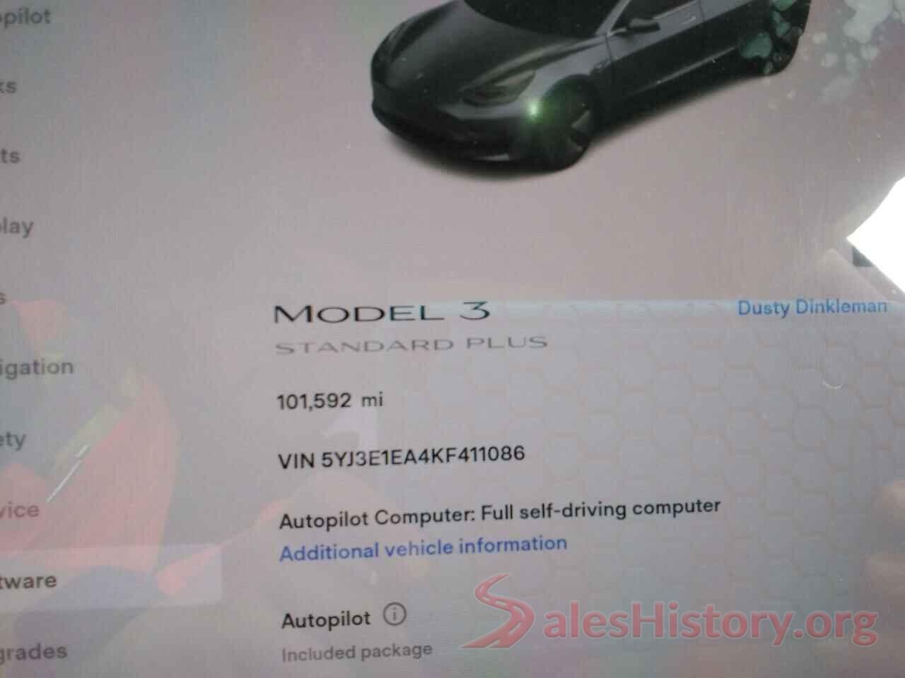 5YJ3E1EA4KF411086 2019 TESLA MODEL 3