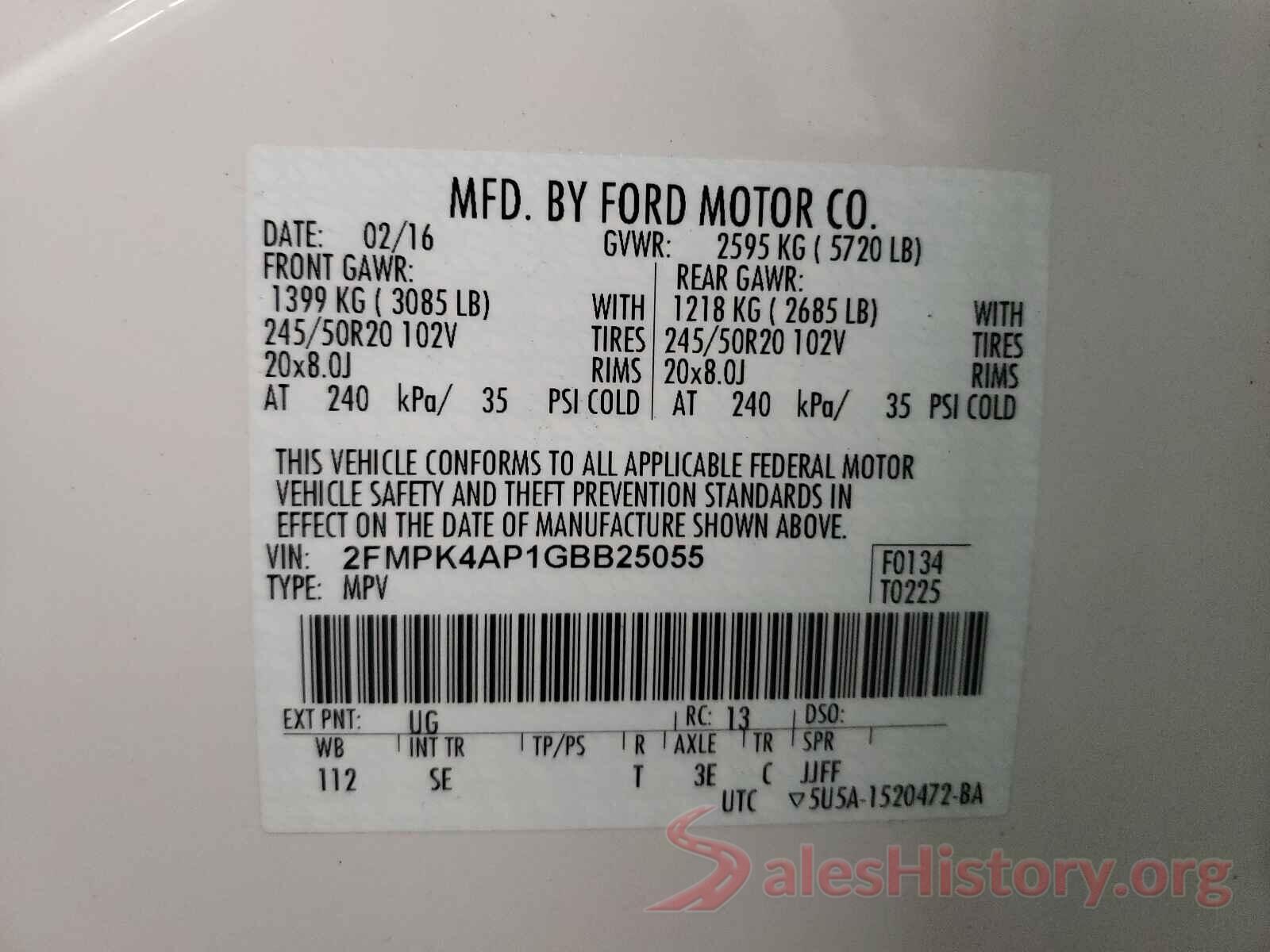 2FMPK4AP1GBB25055 2016 FORD EDGE