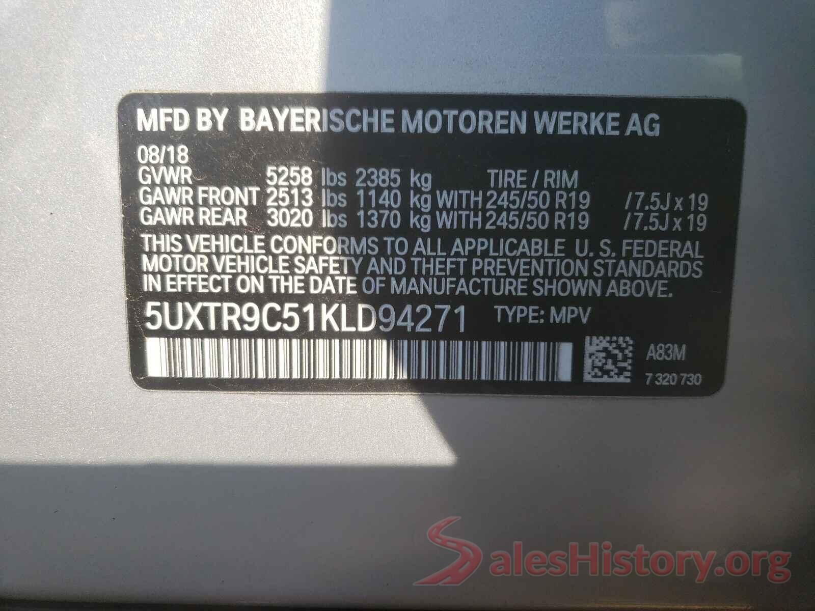 5UXTR9C51KLD94271 2019 BMW X3