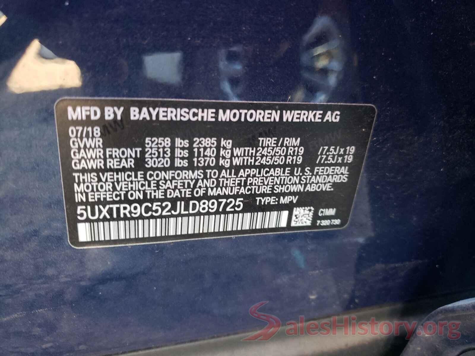5UXTR9C52JLD89725 2018 BMW X3