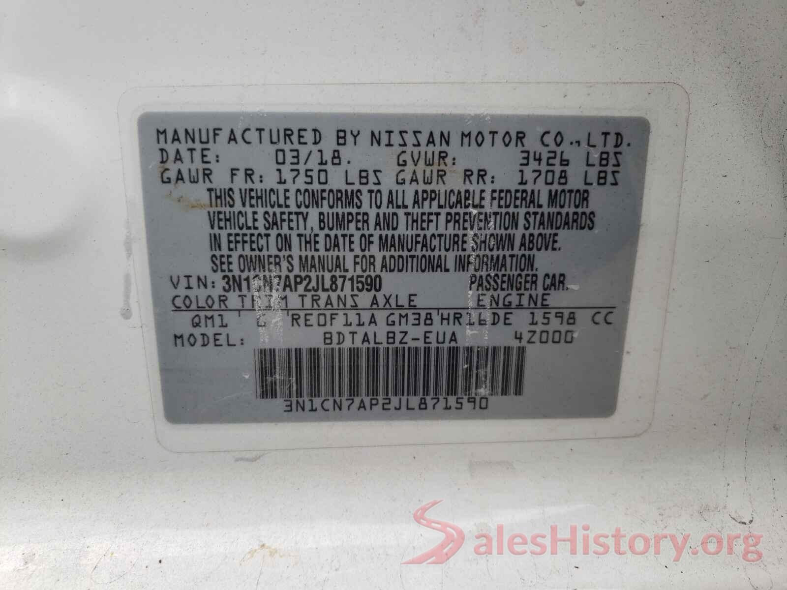 3N1CN7AP2JL871590 2018 NISSAN VERSA