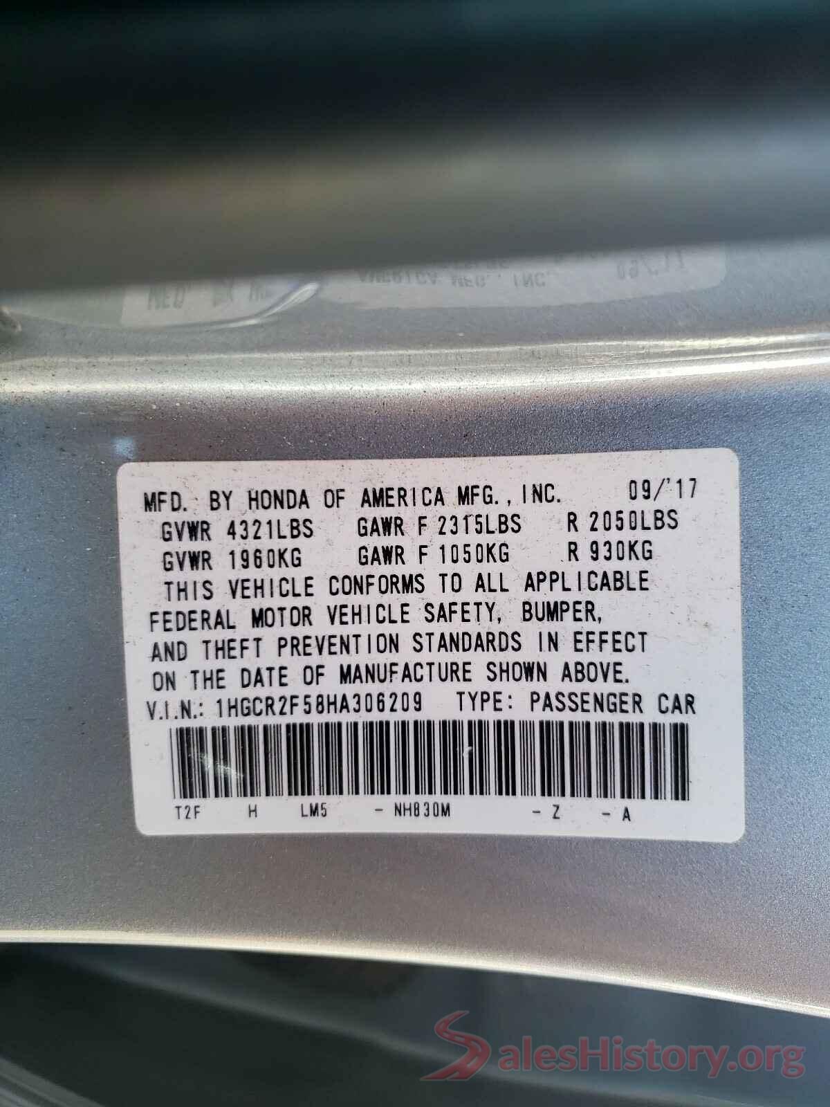 1HGCR2F58HA306209 2017 HONDA ACCORD