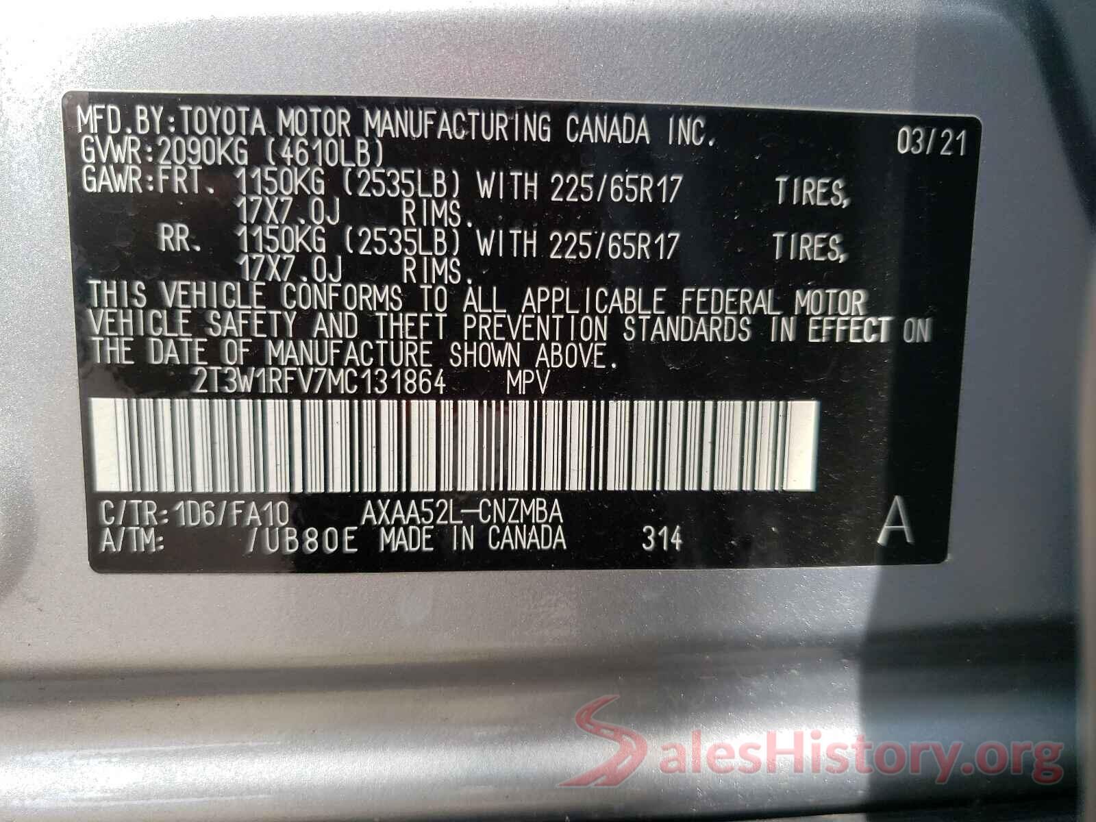 2T3W1RFV7MC131864 2021 TOYOTA RAV4