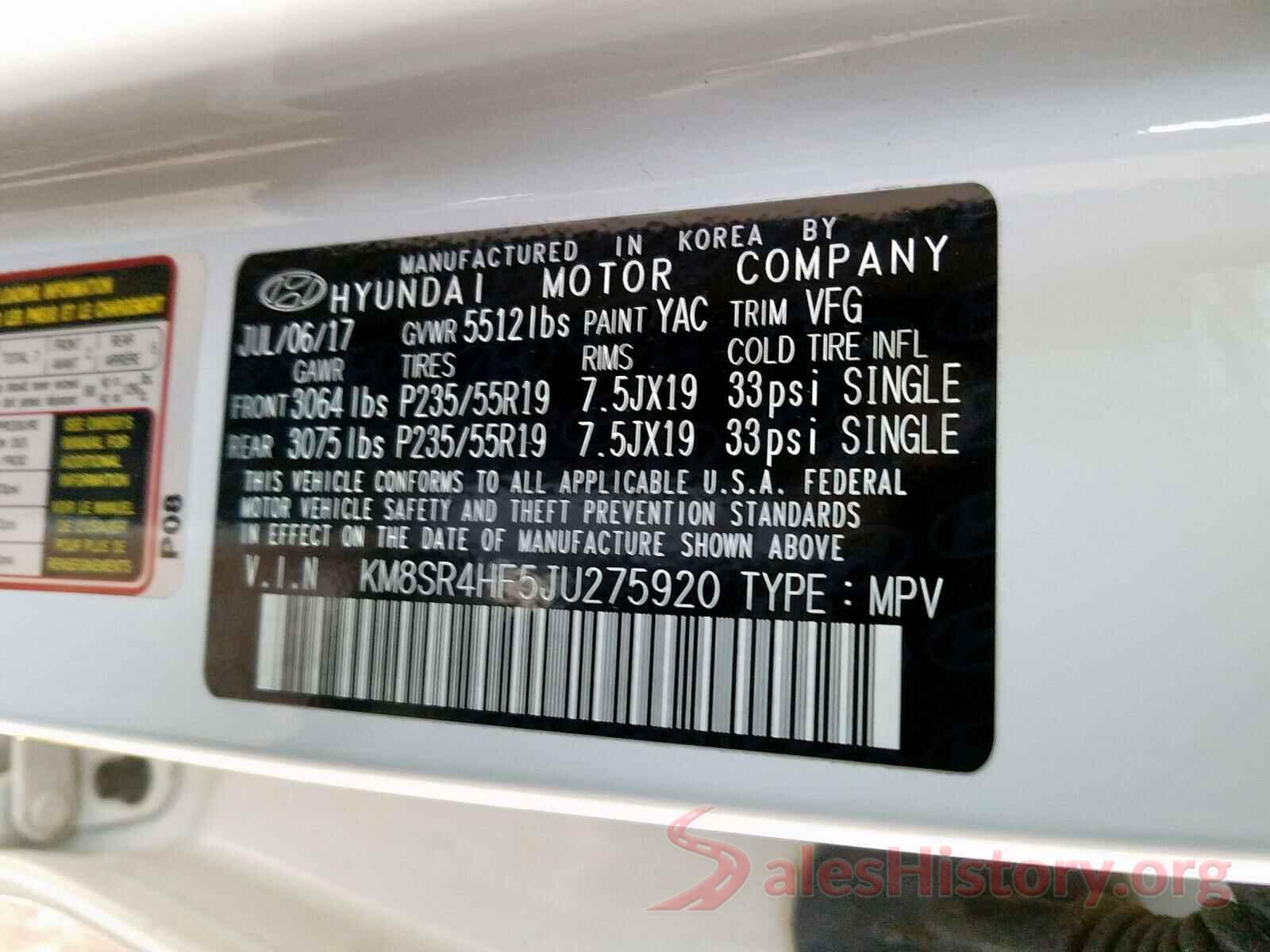 KM8SR4HF5JU275920 2018 HYUNDAI SANTA FE