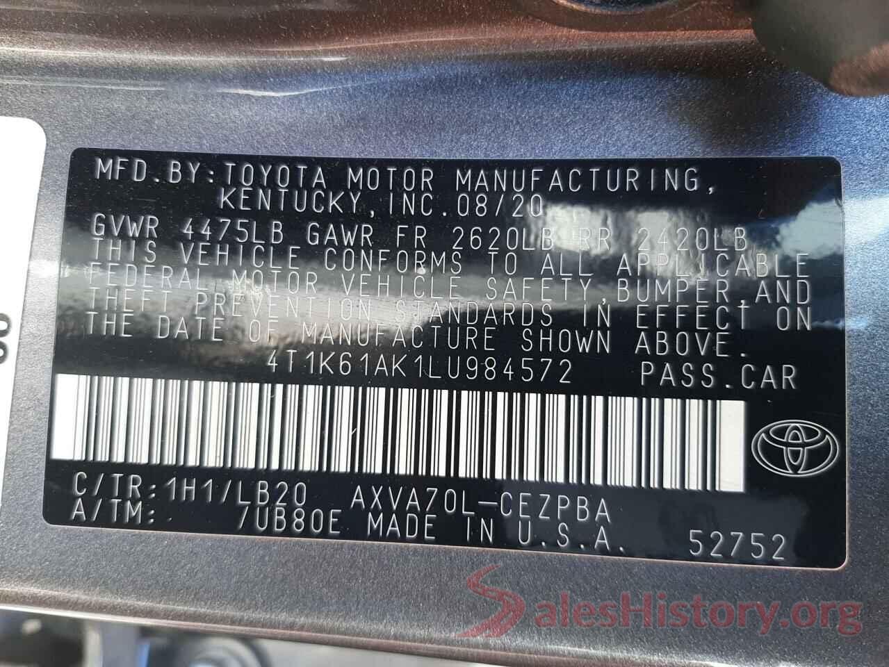 4T1K61AK1LU984572 2020 TOYOTA CAMRY