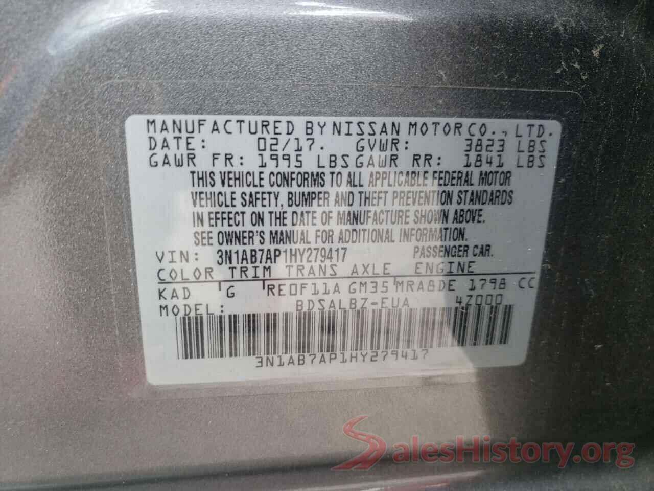 3N1AB7AP1HY279417 2017 NISSAN SENTRA