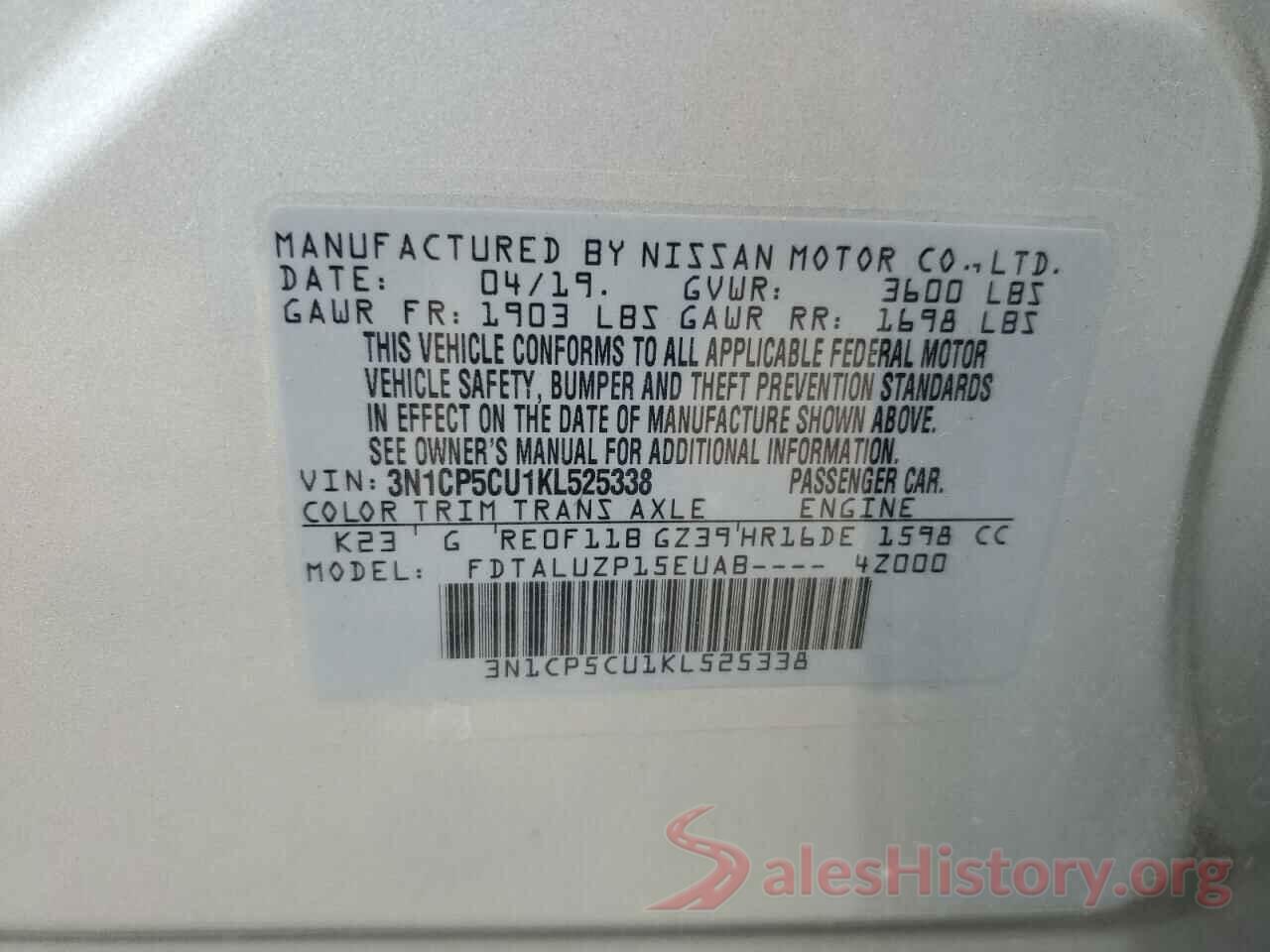 3N1CP5CU1KL525338 2019 NISSAN KICKS