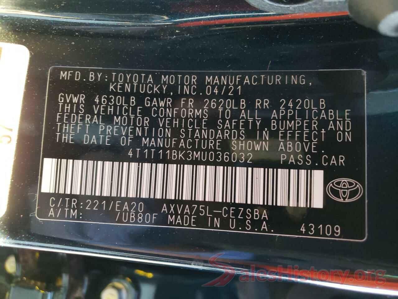 4T1T11BK3MU036032 2021 TOYOTA CAMRY