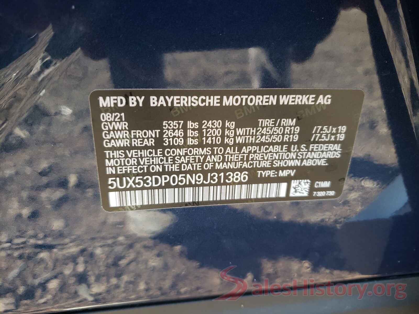 5UX53DP05N9J31386 2022 BMW X3