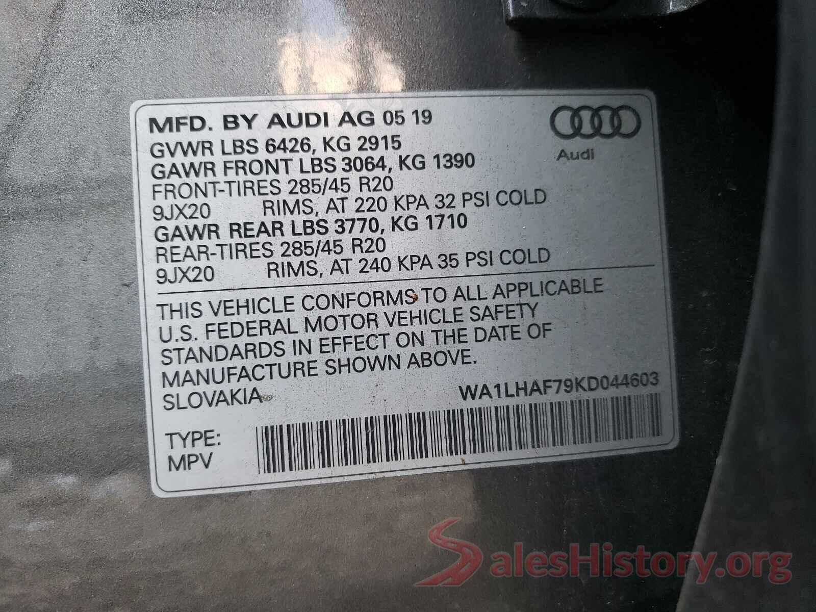 WA1LHAF79KD044603 2019 AUDI Q7