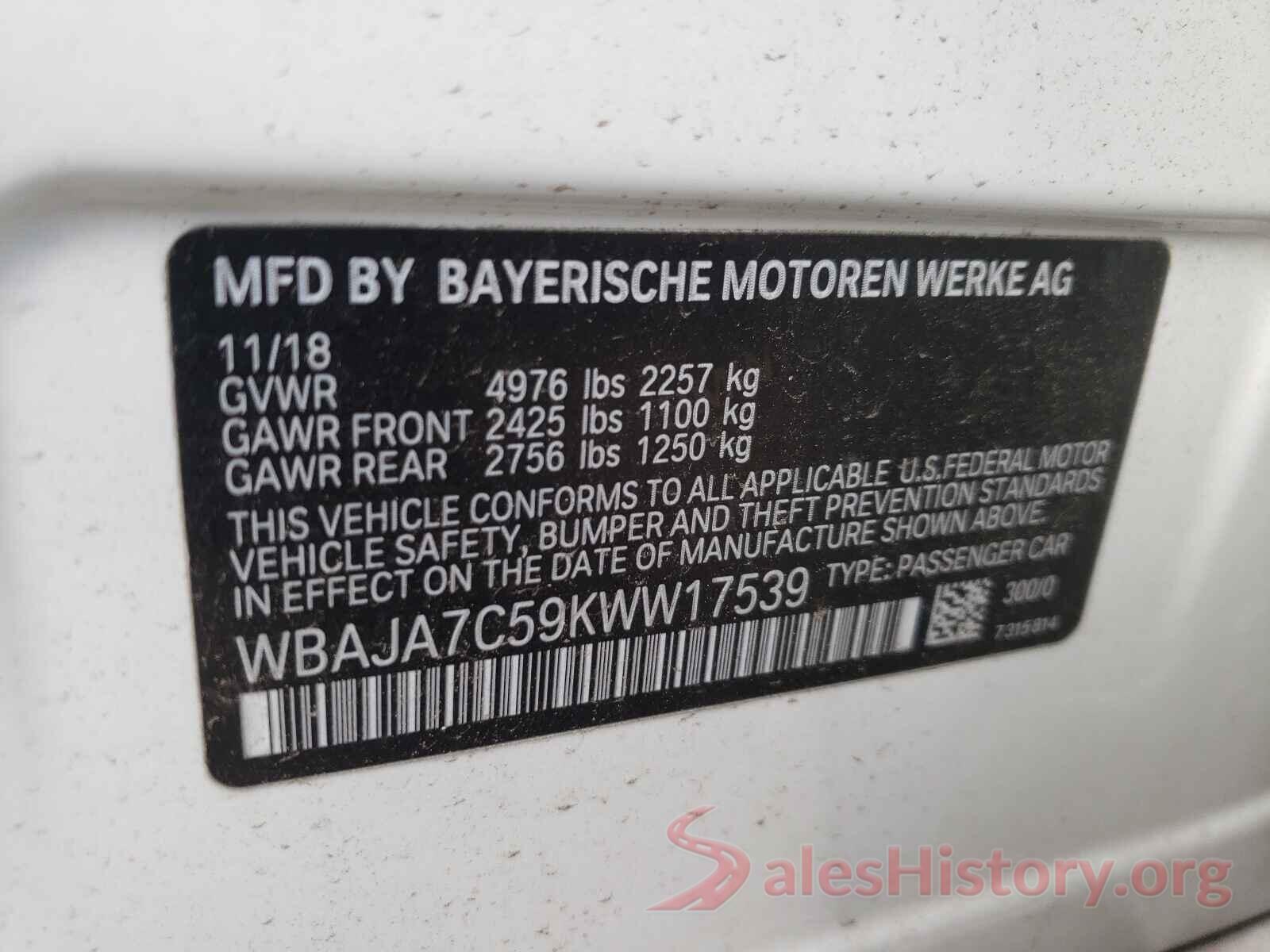 WBAJA7C59KWW17539 2019 BMW 5 SERIES