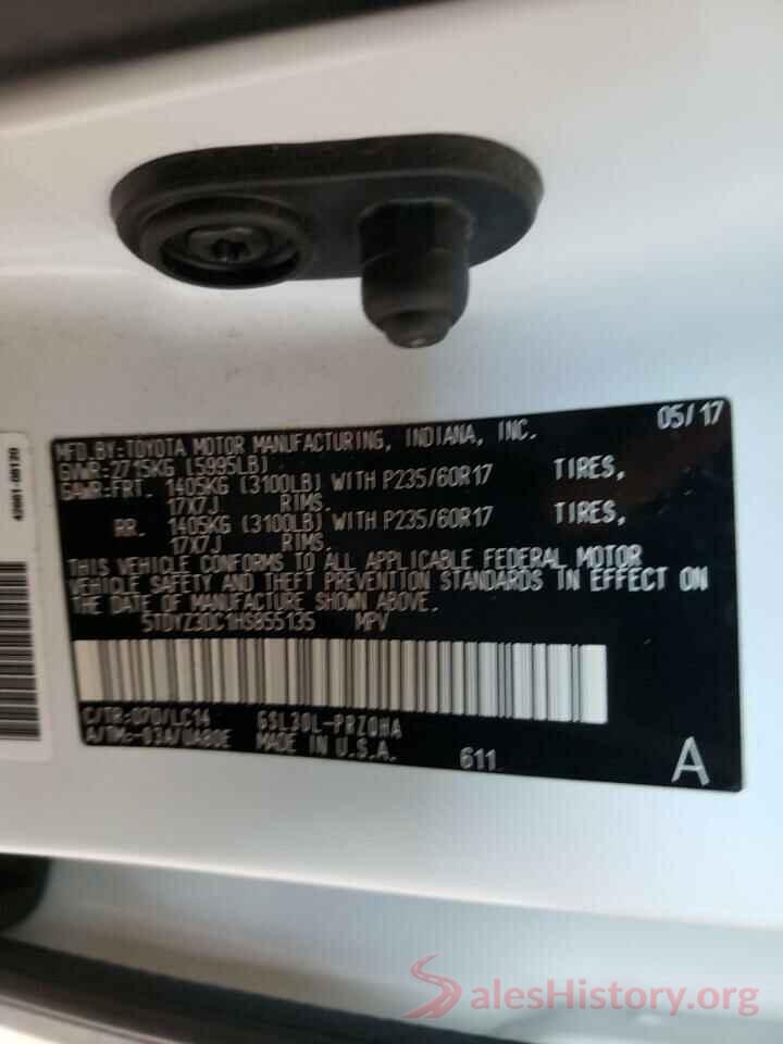 5TDYZ3DC1HS855135 2017 TOYOTA SIENNA