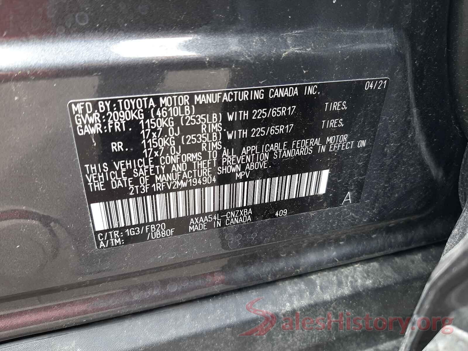 2T3F1RFV2MW194904 2021 TOYOTA RAV4