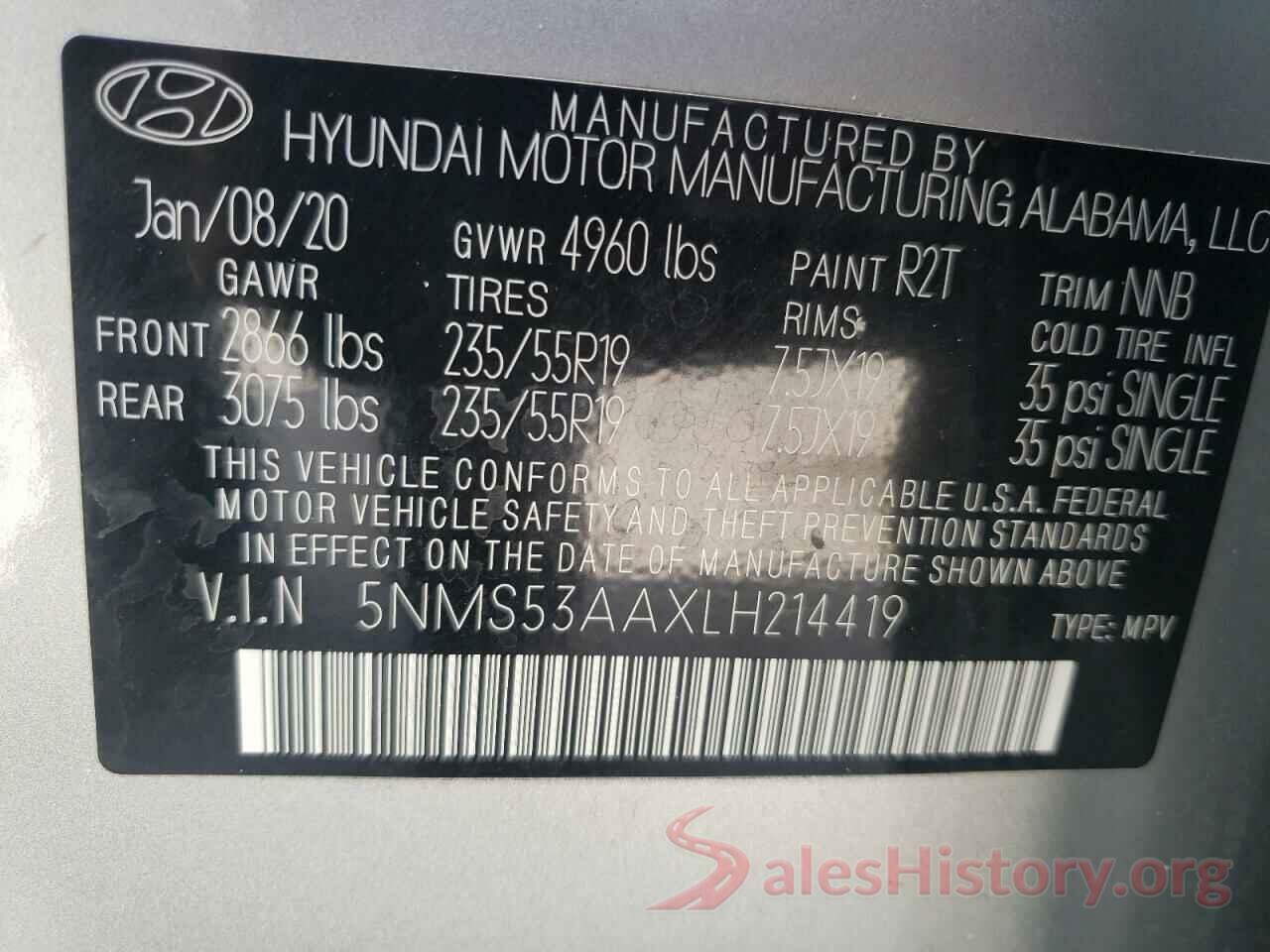 5NMS53AAXLH214419 2020 HYUNDAI SANTA FE