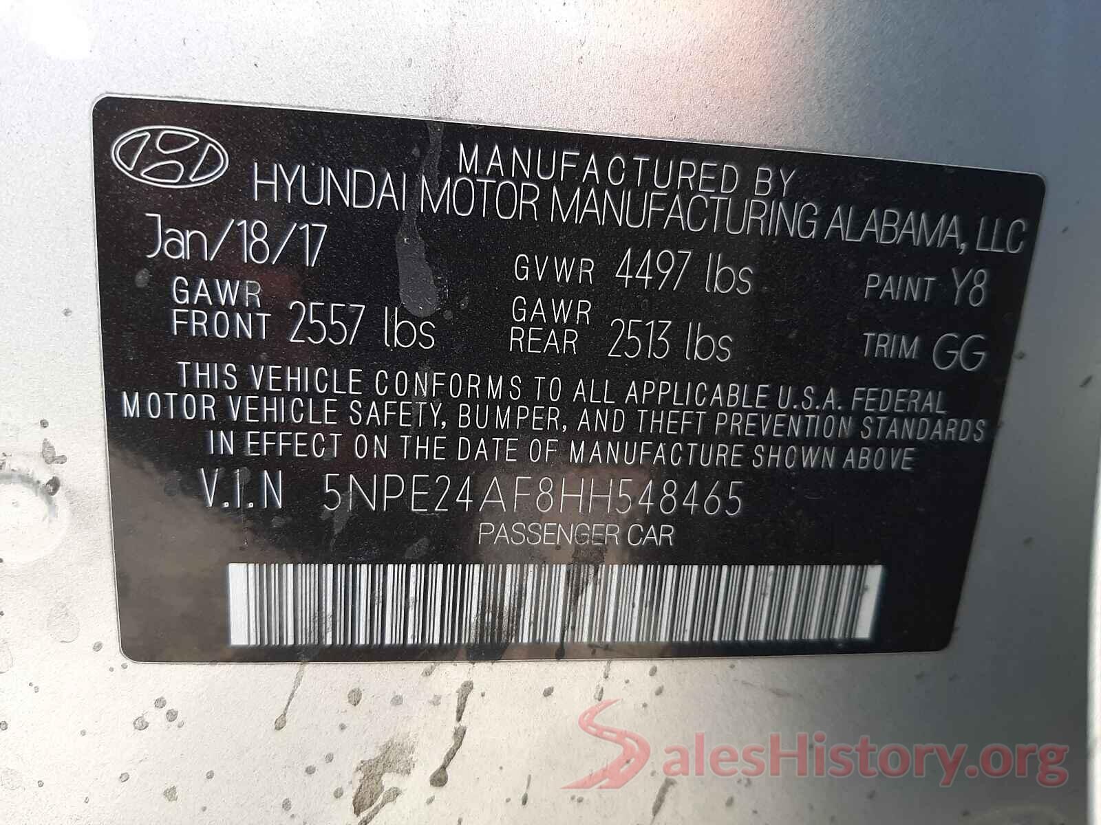 5NPE24AF8HH548465 2017 HYUNDAI SONATA