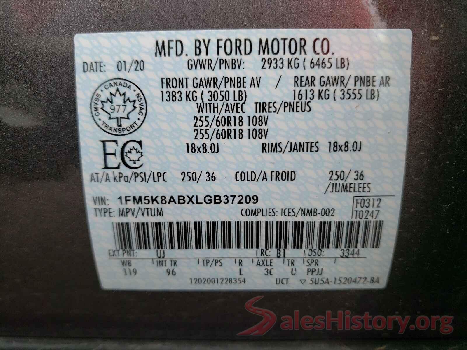 1FM5K8ABXLGB37209 2020 FORD EXPLORER