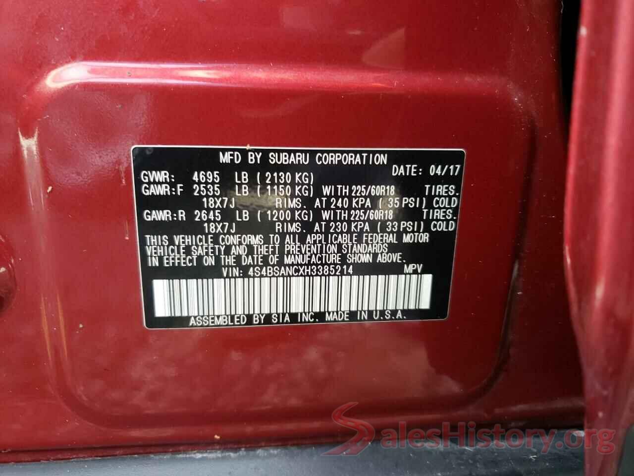 4S4BSANCXH3385214 2017 SUBARU OUTBACK