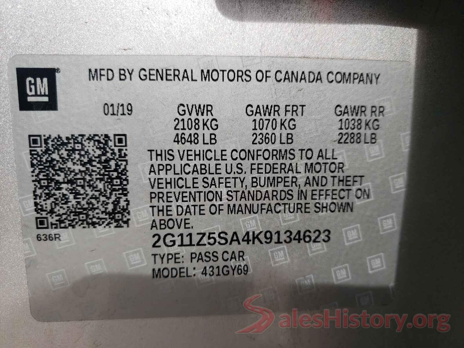 2G11Z5SA4K9134623 2019 CHEVROLET IMPALA