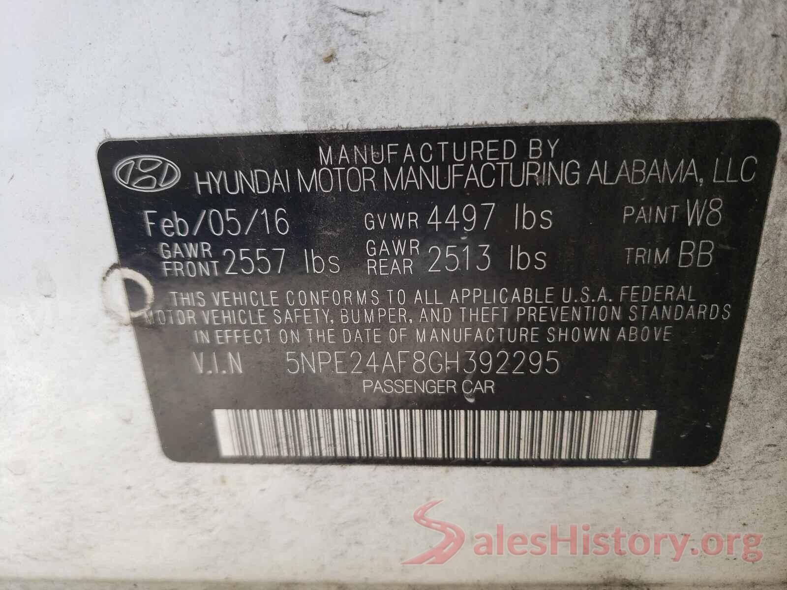 5NPE24AF8GH392295 2016 HYUNDAI SONATA