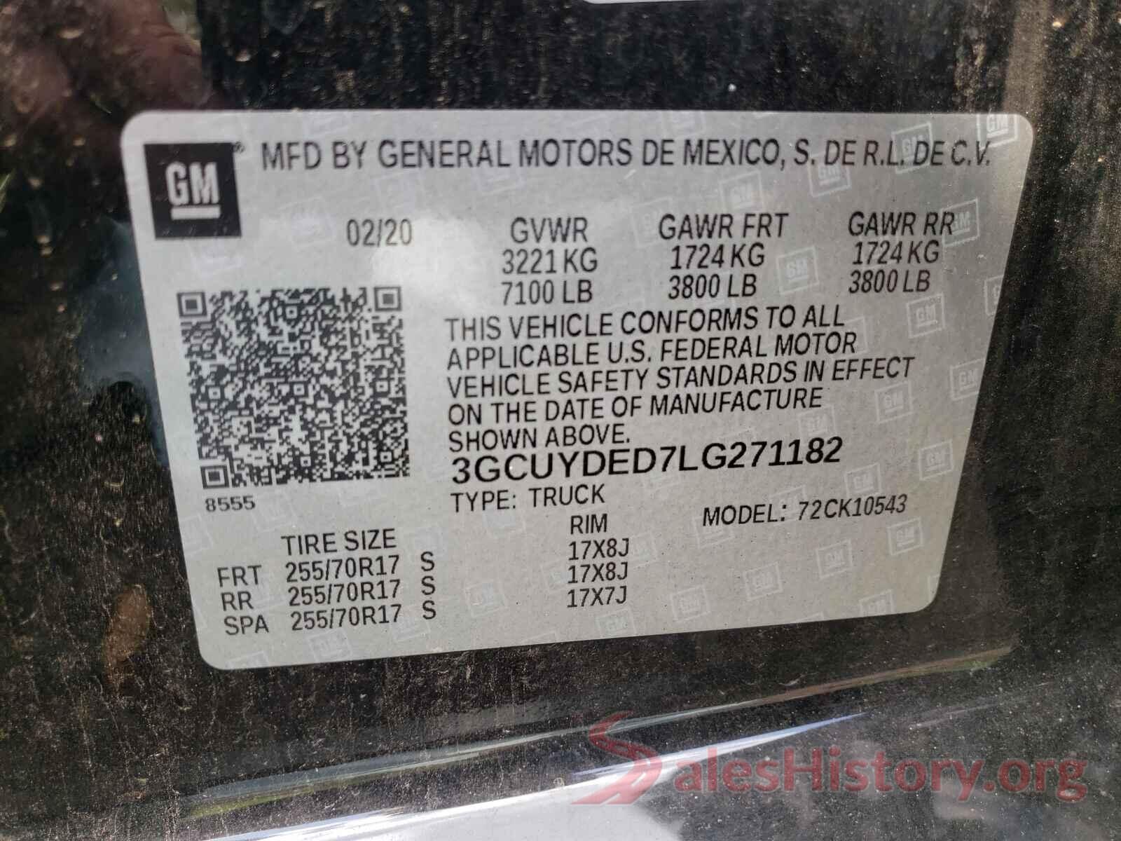 3GCUYDED7LG271182 2020 CHEVROLET SILVERADO