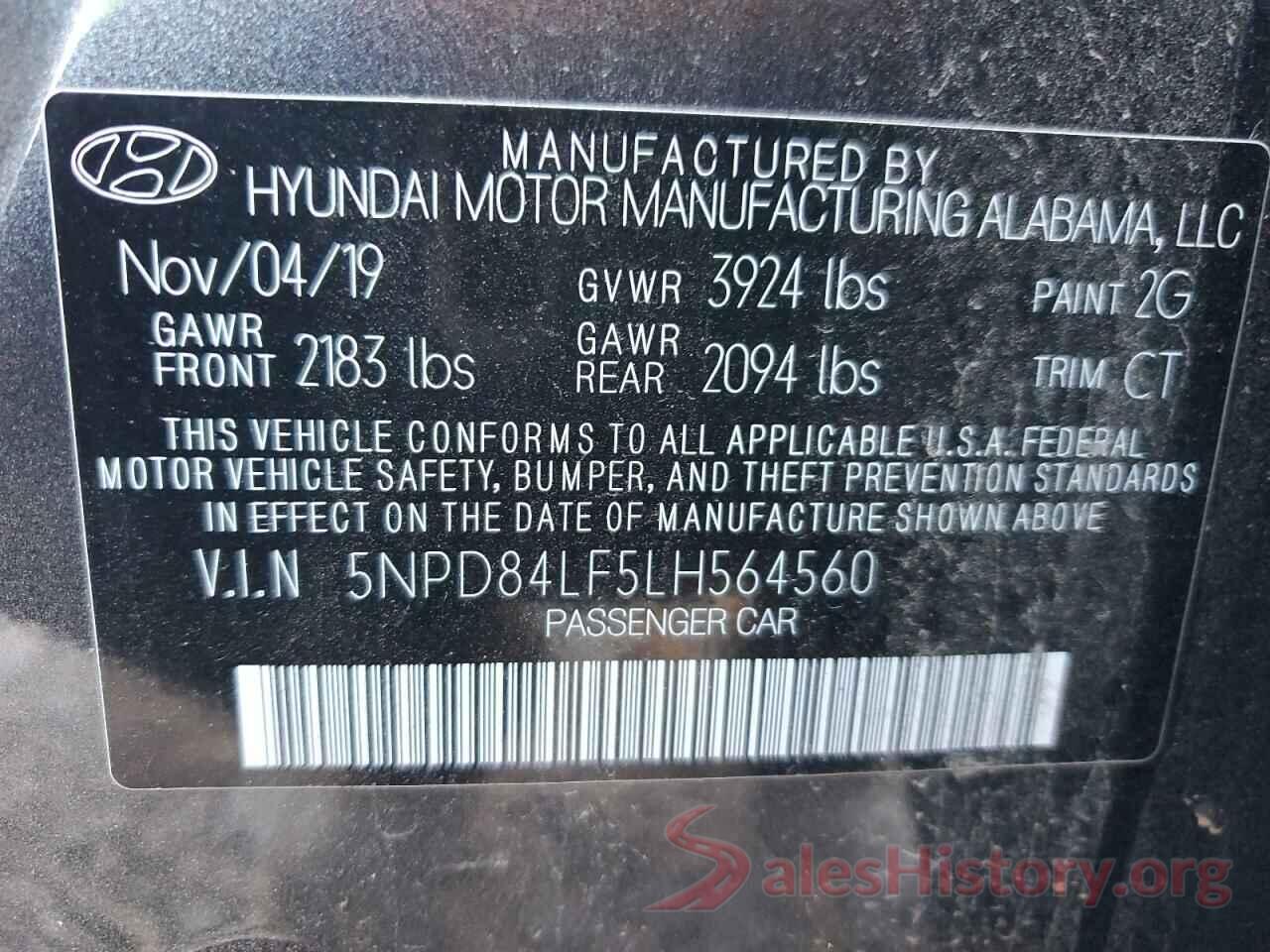 5NPD84LF5LH564560 2020 HYUNDAI ELANTRA