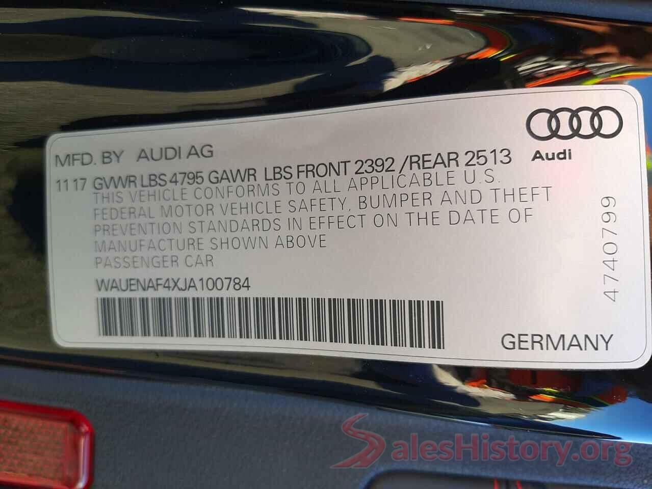 WAUENAF4XJA100784 2018 AUDI A4