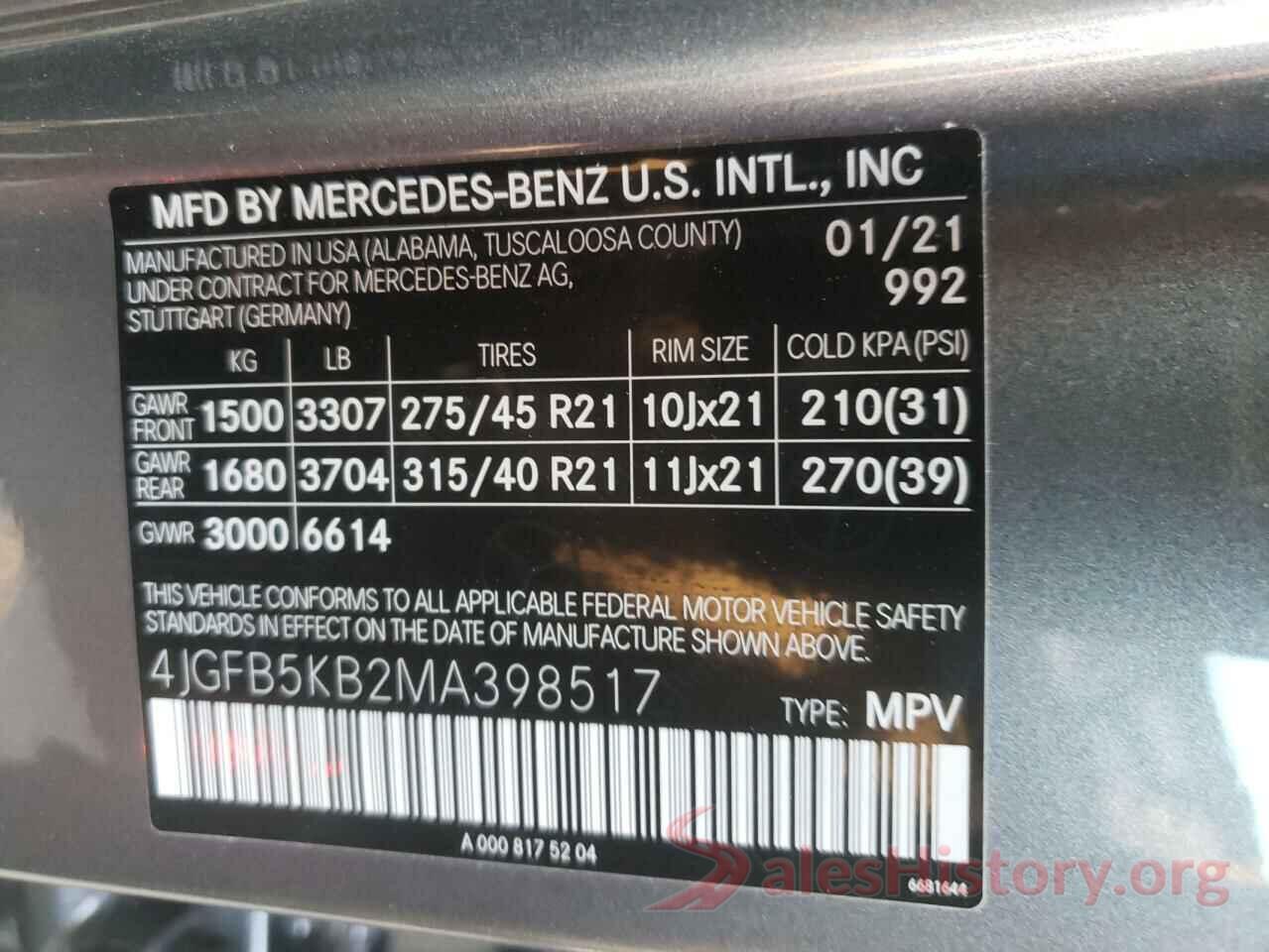 4JGFB5KB2MA398517 2021 MERCEDES-BENZ GLE-CLASS