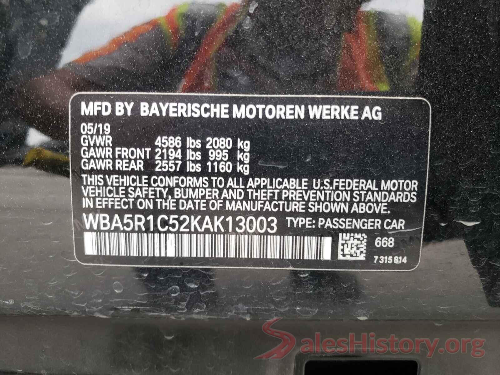 WBA5R1C52KAK13003 2019 BMW 3 SERIES