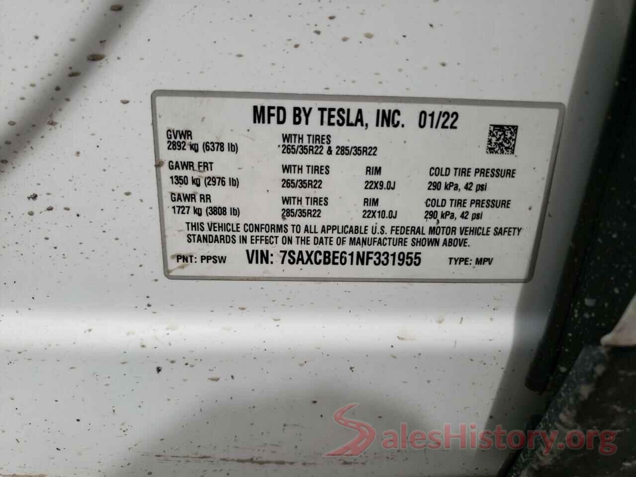 7SAXCBE61NF331955 2022 TESLA MODEL X