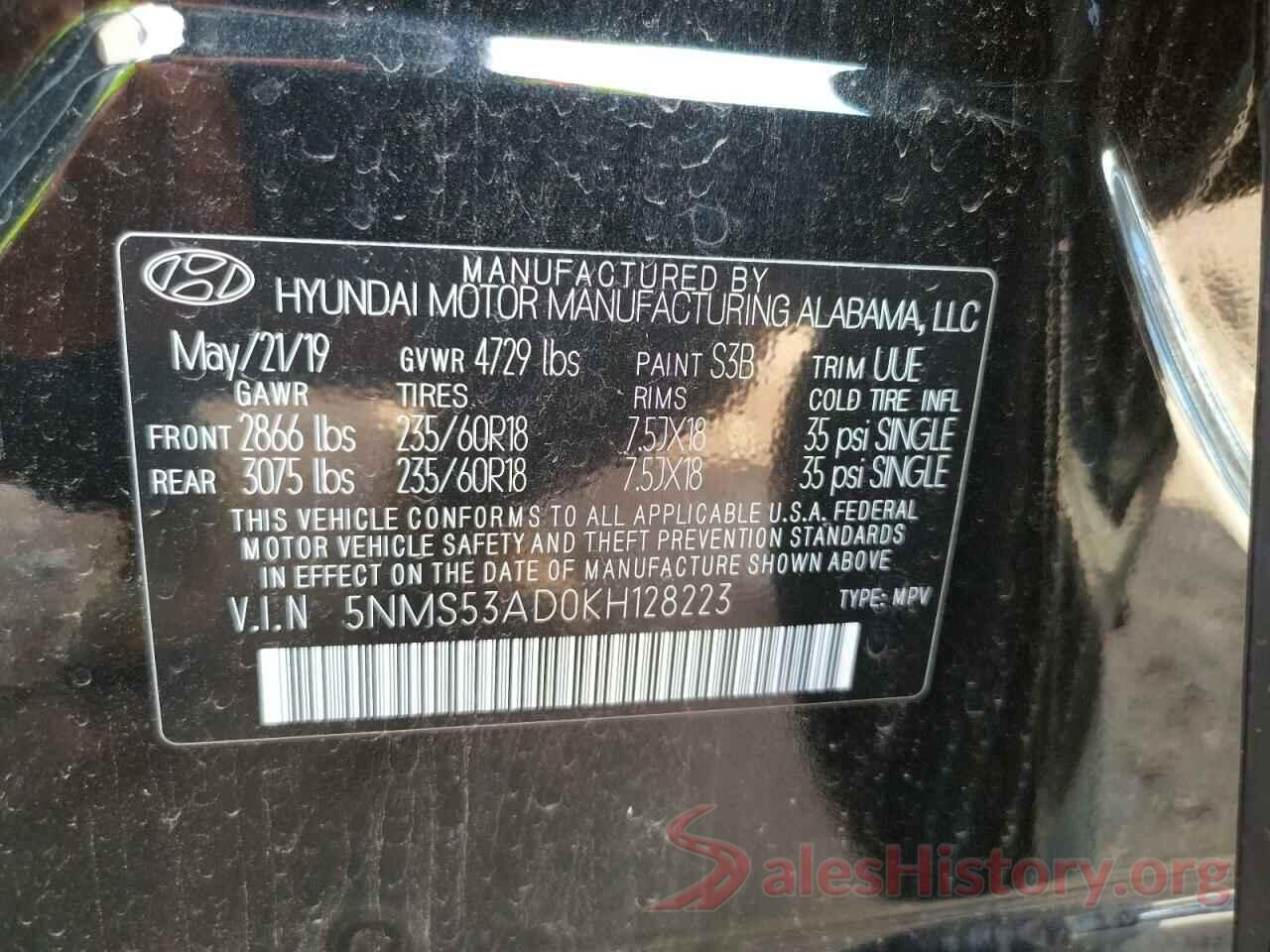 5NMS53AD0KH128223 2019 HYUNDAI SANTA FE