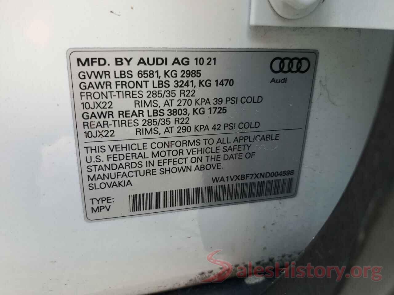 WA1VXBF7XND004598 2022 AUDI Q7