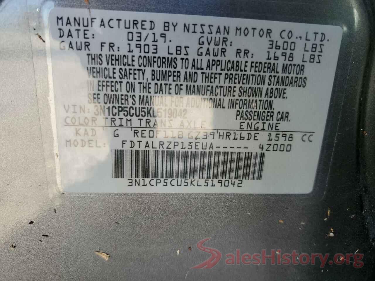 3N1CP5CU5KL519042 2019 NISSAN KICKS