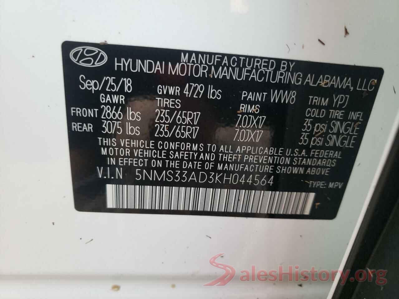 5NMS33AD3KH044564 2019 HYUNDAI SANTA FE