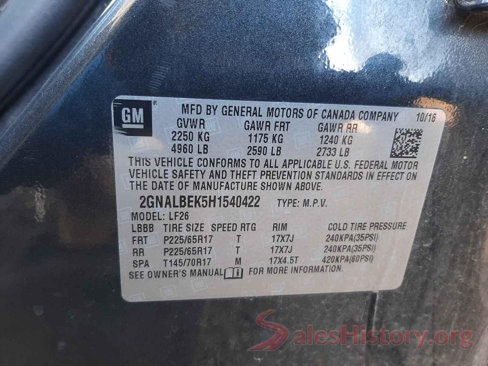 2GNALBEK5H1540422 2017 CHEVROLET EQUINOX