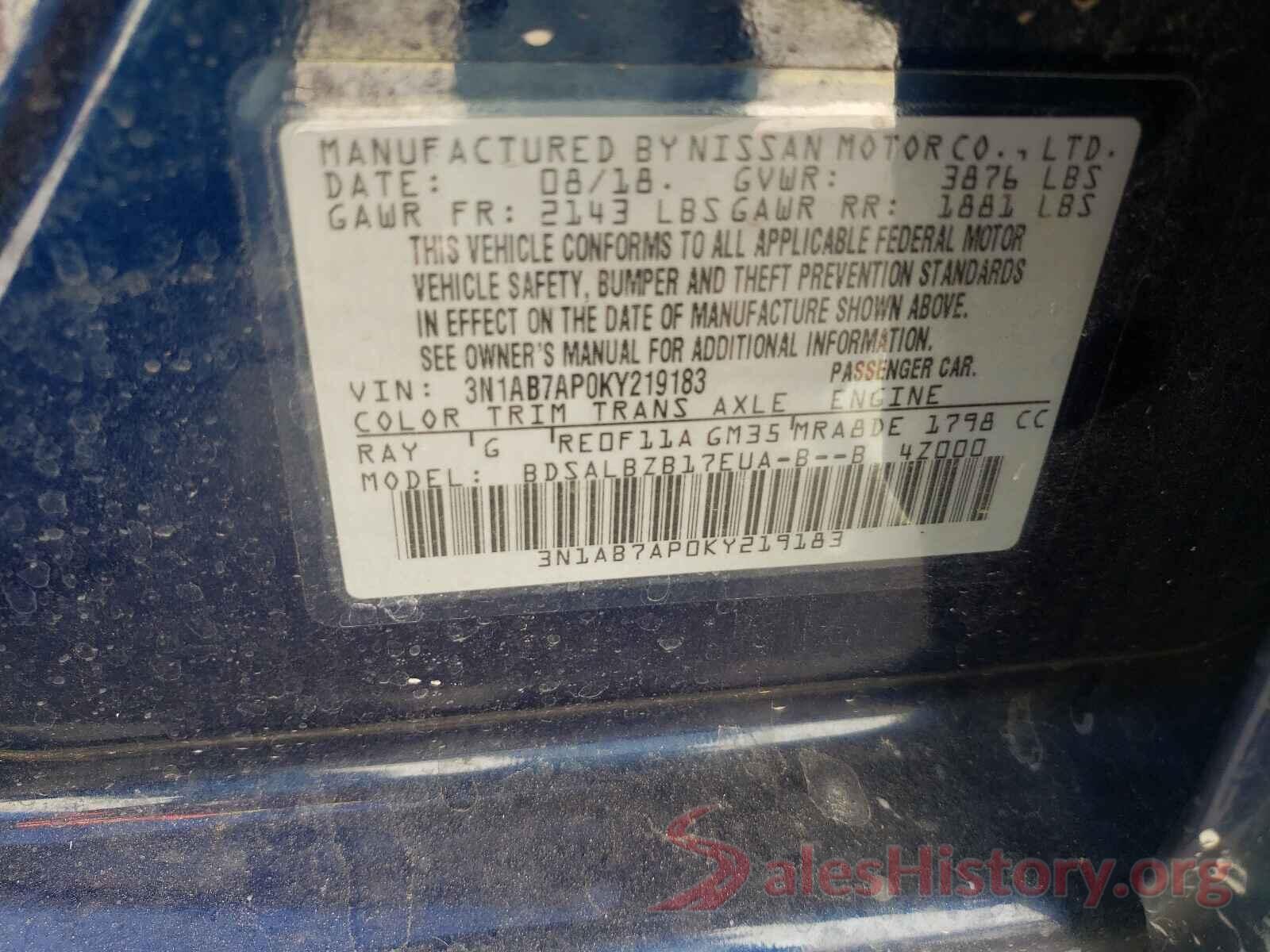 3N1AB7AP0KY219183 2019 NISSAN SENTRA