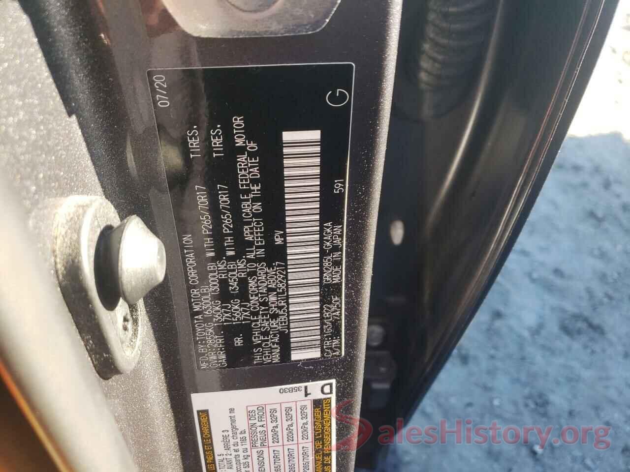 JTEBU5JR1L5829217 2020 TOYOTA 4RUNNER