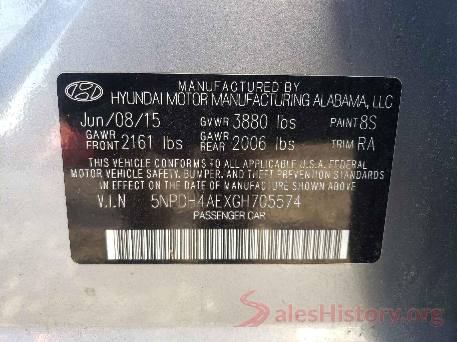 5NPDH4AEXGH705574 2016 HYUNDAI ELANTRA