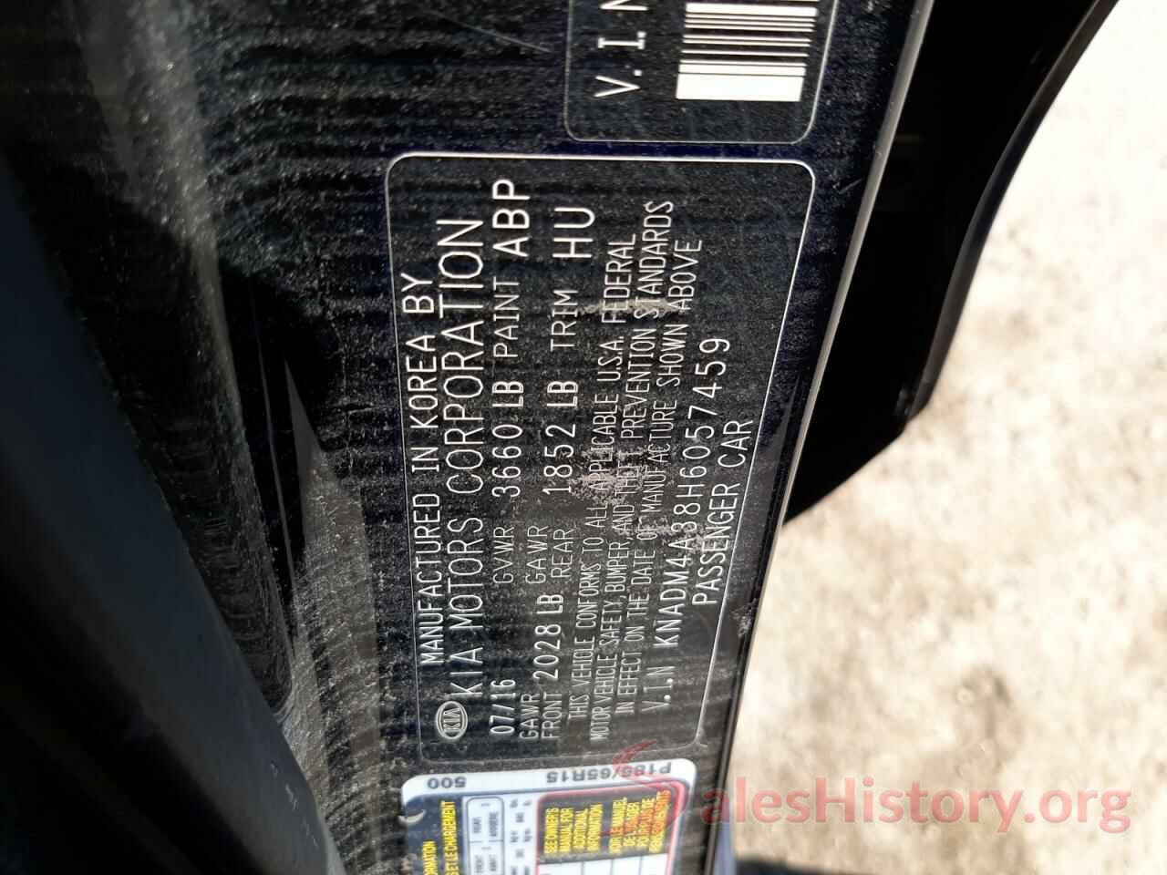 KNADM4A38H6057459 2017 KIA RIO