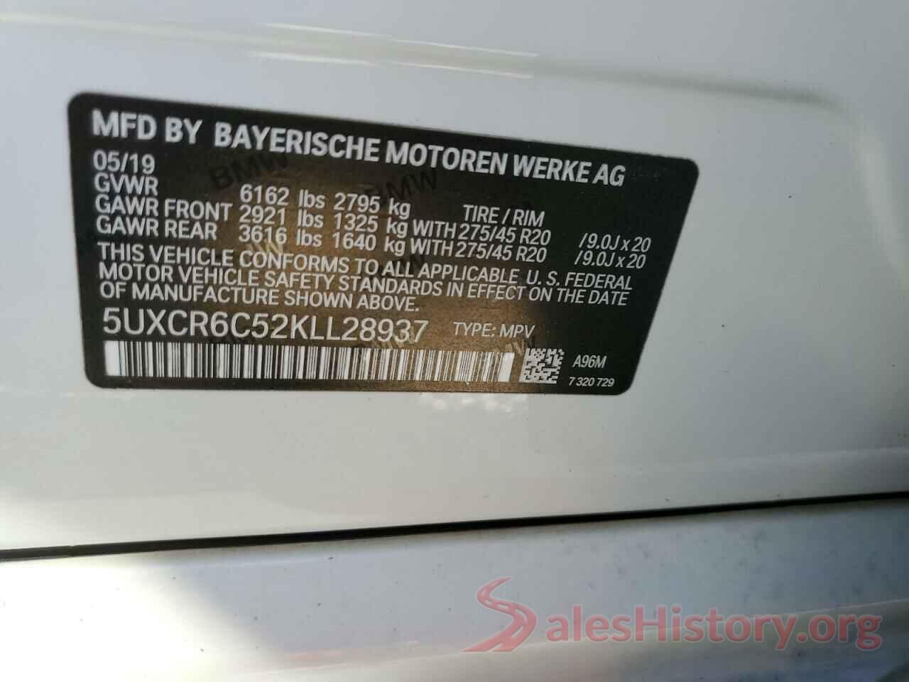 5UXCR6C52KLL28937 2019 BMW X5