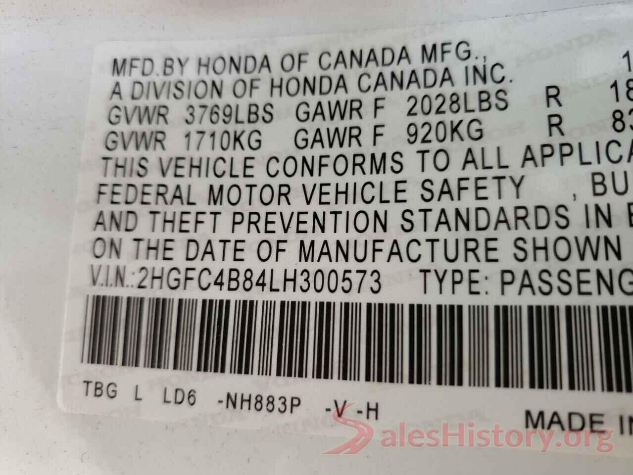 2HGFC4B84LH300573 2020 HONDA CIVIC