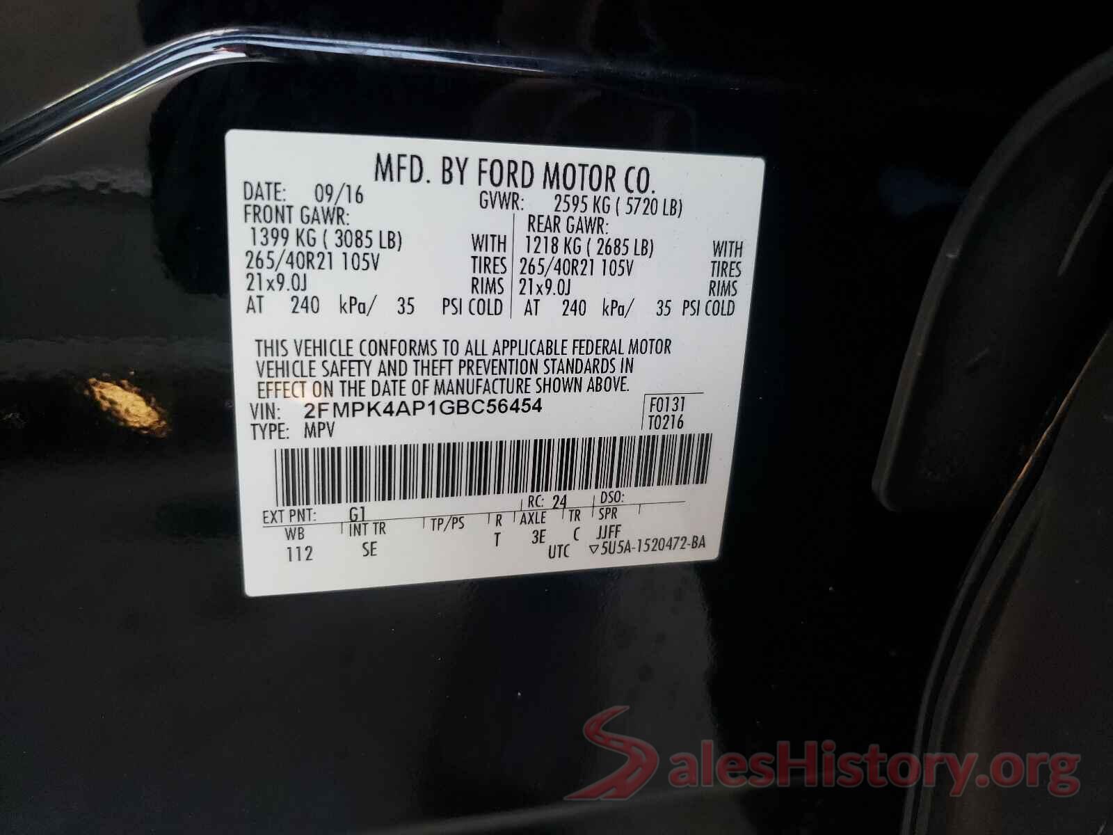 2FMPK4AP1GBC56454 2016 FORD EDGE